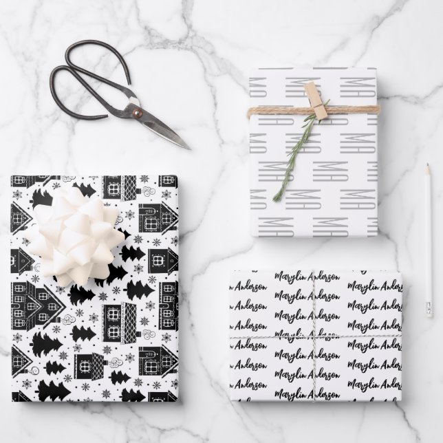 CHRISTMAS GINGER BREAD HOUSE CUSTOM MONOGRAM GESCHENKPAPIER SET (Vorderseite)