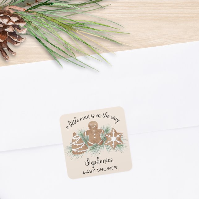 Christmas Gingerbread Baby Shower Quadratischer Aufkleber (Von Creator hochgeladen)