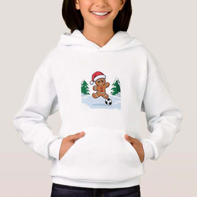 Christmas Gingerbread Cookie playing soccer Hoodie (Vorderseite)