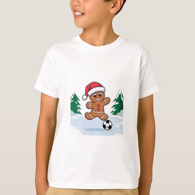 Christmas Gingerbread Cookie playing soccer T-Shirt (Vorderseite)