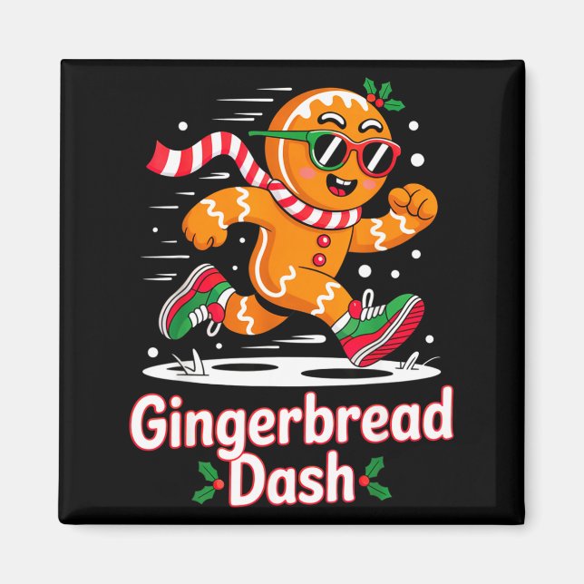 Christmas Gingerbread Dash Running Runner Xmas Mar Magnet (Vorne)