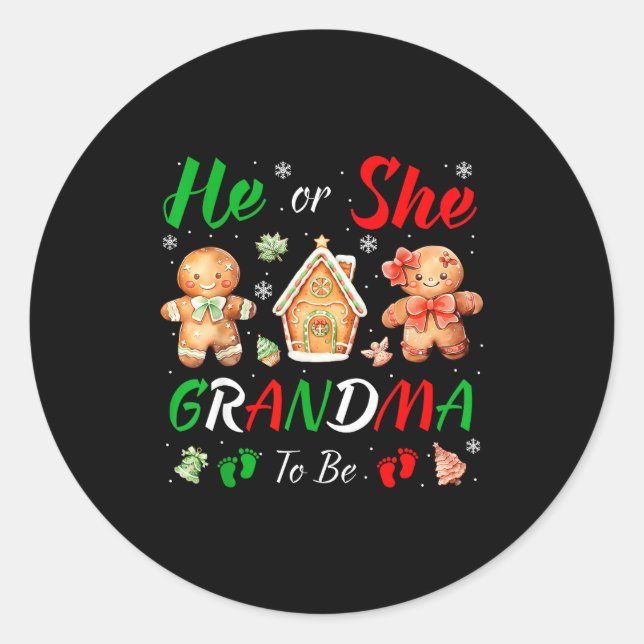 Christmas Gingerbread Gender Reveal He Or She Gran Runder Aufkleber (Vorderseite)