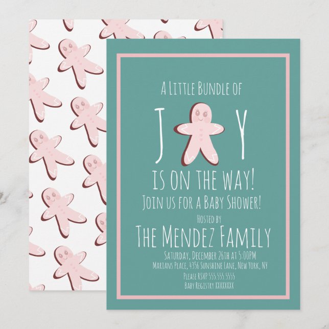 Christmas Gingerbread Girl Baby Dusche Einladung (Vorne/Hinten)