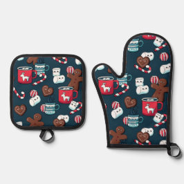 Christmas Gingerbread Hot Chocolate Kitchen Ofenhandschuh & Topflappen-Set