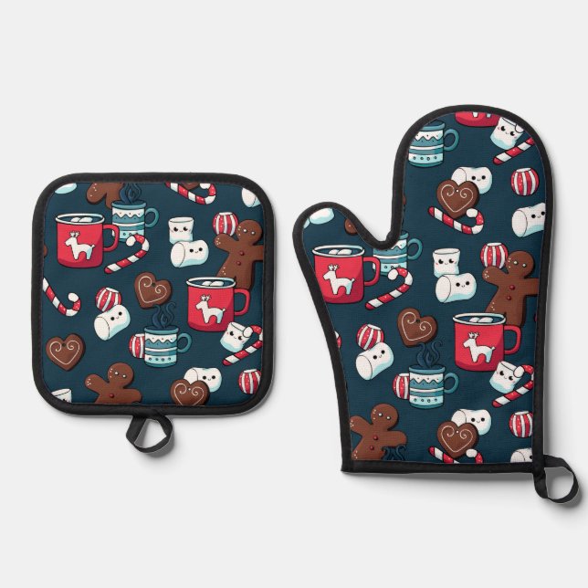 Christmas Gingerbread Hot Chocolate Kitchen Ofenhandschuh & Topflappen-Set (Vorderseite)