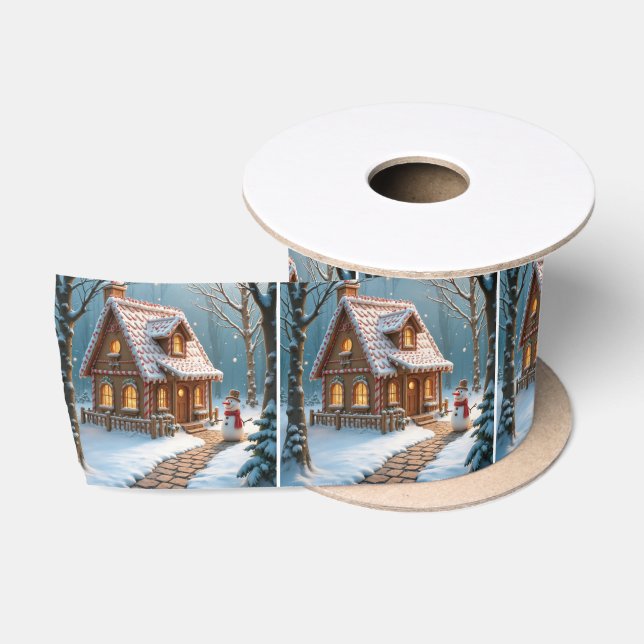 Christmas Gingerbread House With a Snowman  Satinband (Spule)