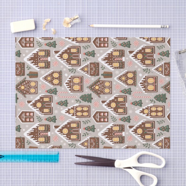 Christmas Gingerbread Houses Holiday Pattern Seidenpapier (Handwerk)