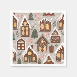 Christmas Gingerbread Houses Holiday Pattern Serviette