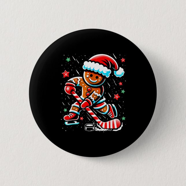 Christmas Gingerbread Ice Hockey Srts Funny Xmas P Button (Vorderseite)