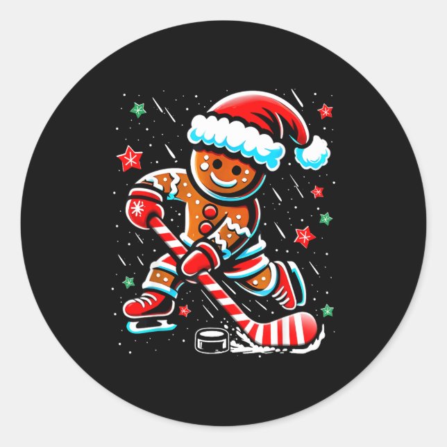 Christmas Gingerbread Ice Hockey Srts Funny Xmas P Runder Aufkleber (Vorderseite)