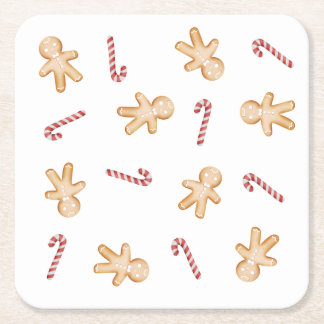 Christmas Gingerbread Man and Candy Cane Untersetz Rechteckiger Pappuntersetzer