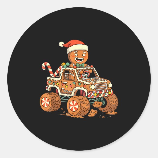 Christmas Gingerbread Man Driving Truck Xmas Light Runder Aufkleber (Vorderseite)