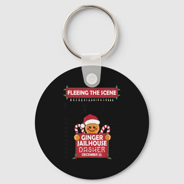 Christmas Gingerbread Man Ginger Jailhouse Fleeing Schlüsselanhänger (Vorderseite)