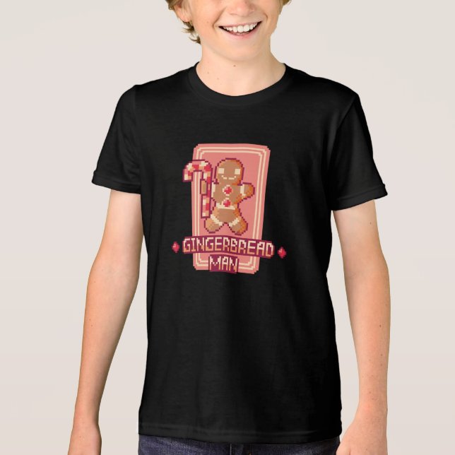 Christmas Gingerbread Man Pixel Art Design Tri-Blend Shirt (Vorderseite)