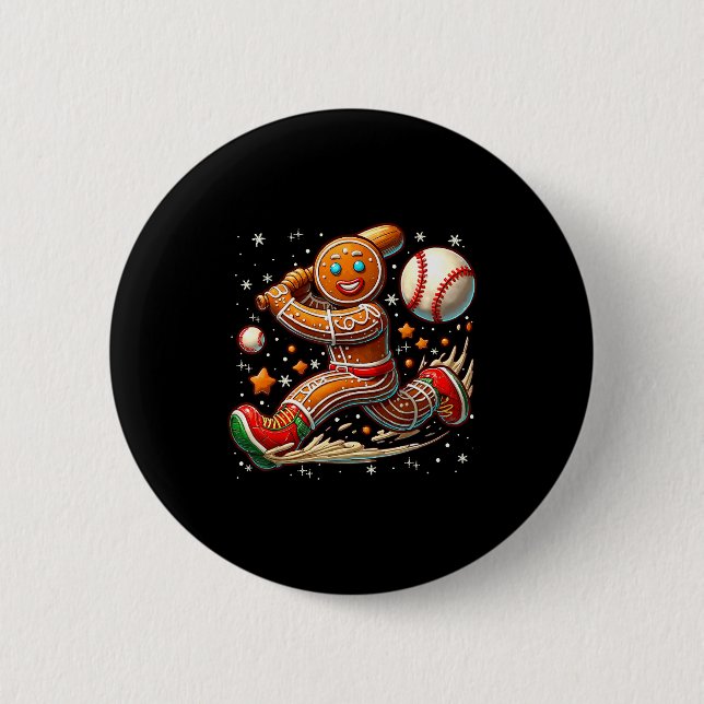 Christmas Gingerbread Man Srts Player Funny Baseba Button (Vorderseite)