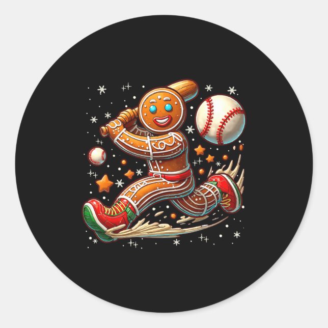Christmas Gingerbread Man Srts Player Funny Baseba Runder Aufkleber (Vorderseite)