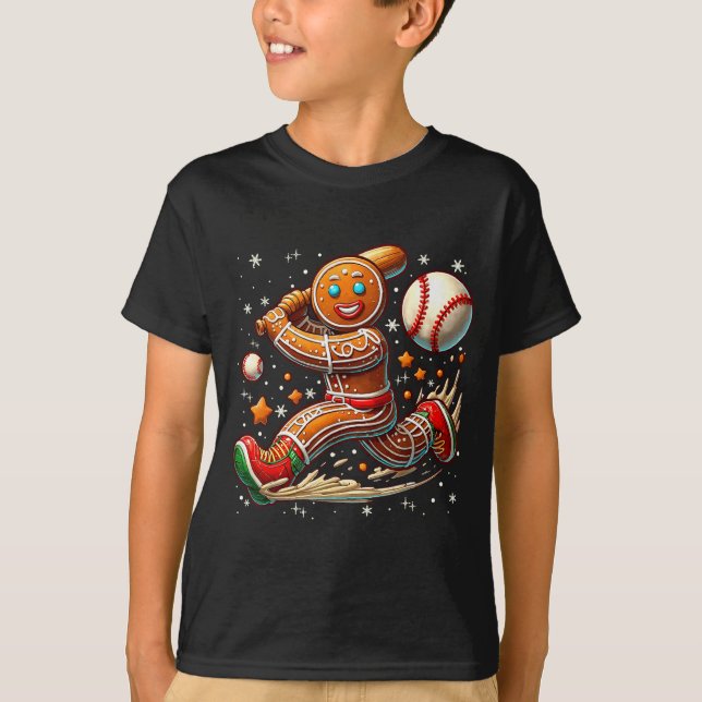 Christmas Gingerbread Man Srts Player Funny Baseba T-Shirt (Vorderseite)