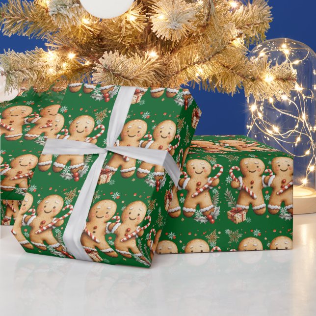 Christmas Gingerbread Men Snowflakes Candy Canes Geschenkpapier (Feiertage)