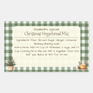 Christmas Gingerbread Mix Green Gingham Labels Rechteckiger Aufkleber
