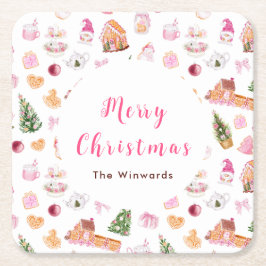 Christmas Gingerbread Pink Merry Christmas Rechteckiger Pappuntersetzer