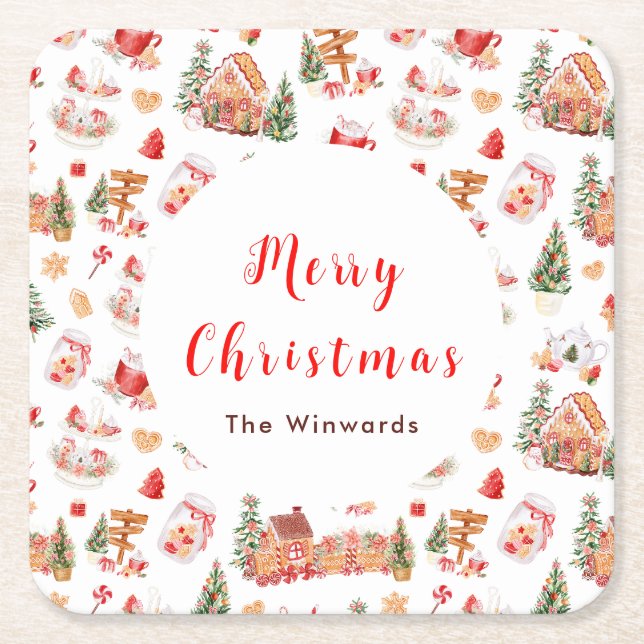 Christmas Gingerbread Red Merry Christmas Rechteckiger Pappuntersetzer (Vorderseite)