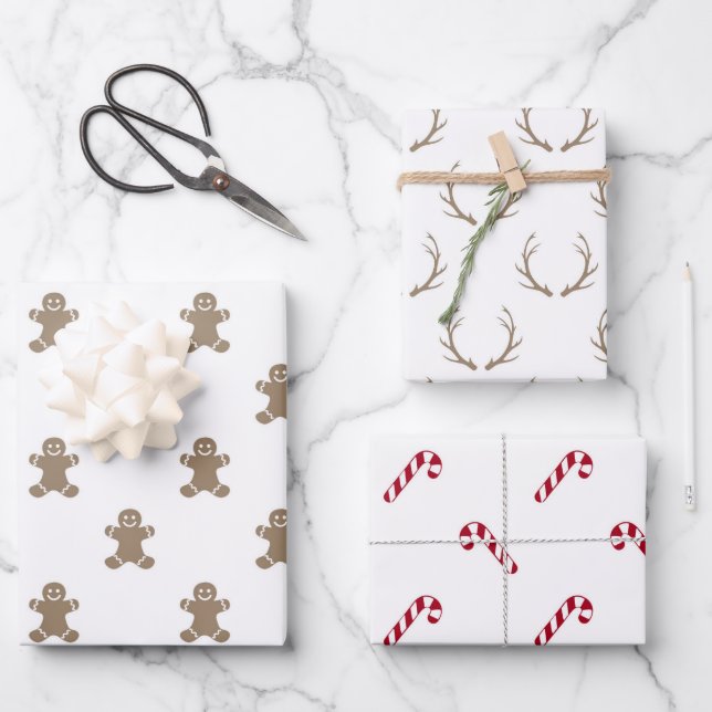 Christmas Gingerbread Reindeer Red Candy Canes Geschenkpapier Set (Vorderseite)