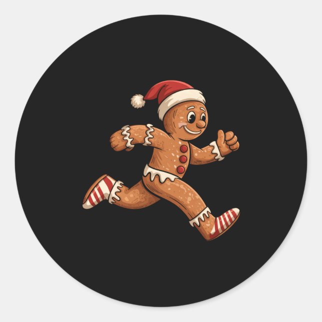 Christmas Gingerbread Running Funny Runners Pajama Runder Aufkleber (Vorderseite)