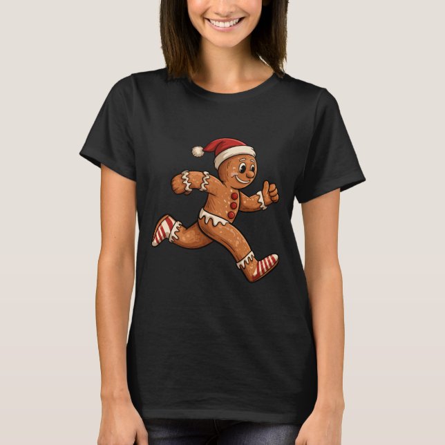 Christmas Gingerbread Running Funny Runners Pajama T-Shirt (Vorderseite)