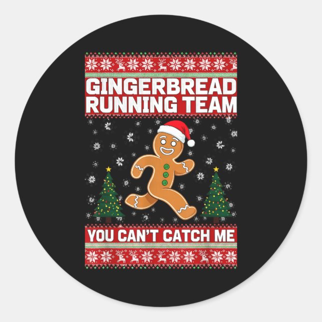 Christmas Gingerbread Running Team Funny Xmas Tee  Runder Aufkleber (Vorderseite)