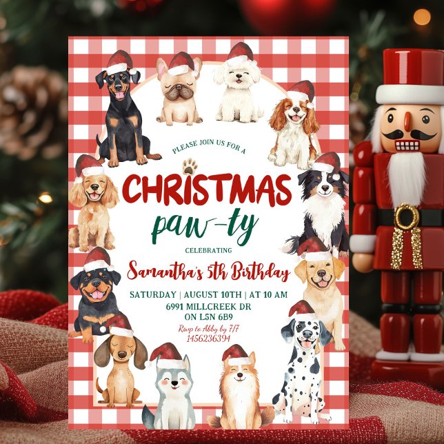 Christmas Gingham Dog Paw-ty Animal Lover Birthday Einladung (Von Creator hochgeladen)