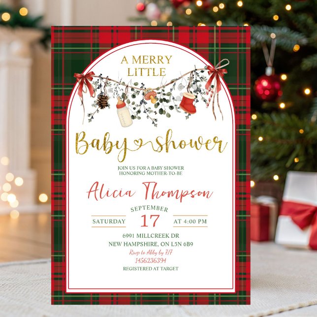 Christmas Gingham Rustic Merry Little Baby Shower Einladung (Von Creator hochgeladen)
