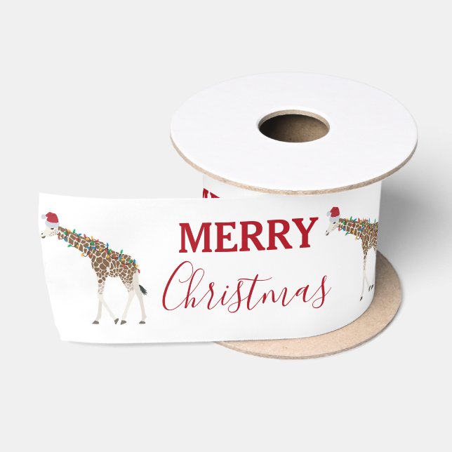 Christmas Giraffe Funny Animal with Santa Hat  Satinband (Spule)