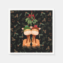 CHRISTMAS GIRAFFES KISSEN UNTER DEM MISTLETOE PAPI