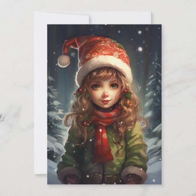 Christmas Girl Elf Feiertagskarte (Vorderseite)