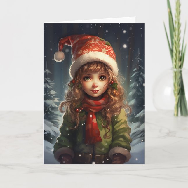 Christmas Girl Elf Karte (Vorderseite)