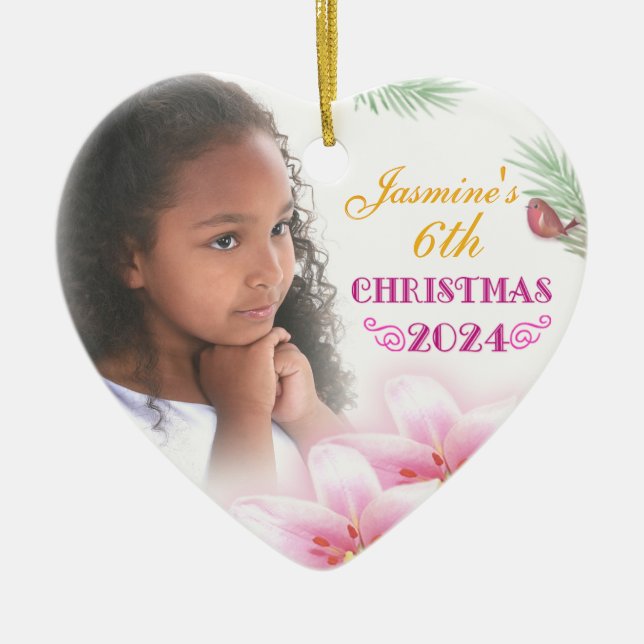Christmas Girl Personalisiertes Foto Herzgeschenk Keramik Ornament (Vorne)
