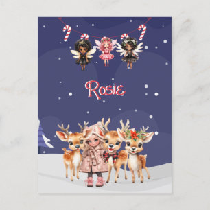Christmas Girl Reindeer Candy Cane Fairies Postkarte