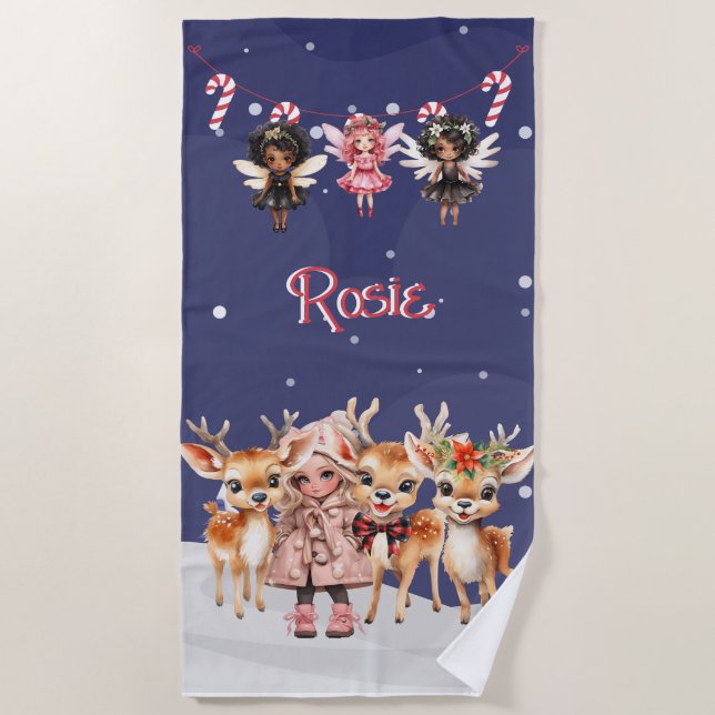 Christmas Girl Reindeer Candy Cane Fairies Strandtuch (Vorderseite)