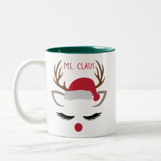 CHRISTMAS GIRL REINDEER-GESICHT PERSONALISIEREN  ZWEIFARBIGE TASSE