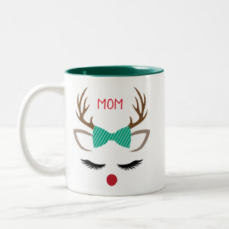 CHRISTMAS GIRL REINDEER-GESICHT PERSONALISIEREN ZWEIFARBIGE TASSE
