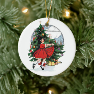Christmas Girl Vintage Keramik Ornament