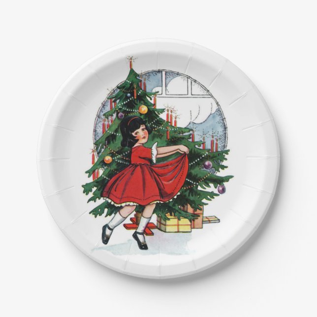 Christmas Girl Vintage Pappteller (Vorderseite)