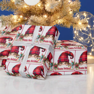 Christmas Girly Gnome mit Kariertem Hut Geschenkpapier