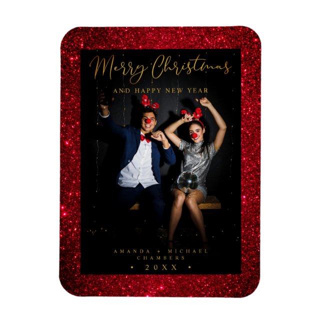 Christmas Glitter Fun Foto Newlyweds Script Magnet (Vertikal)