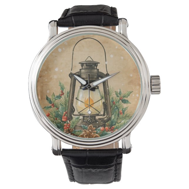 Christmas glow lantern holly pine warm festive  armbanduhr (Vorderseite)