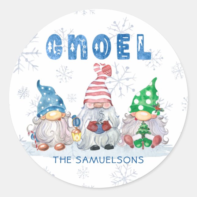 Christmas Gnome GNOEL Gruß Personalisiert Runder Aufkleber (Vorderseite)