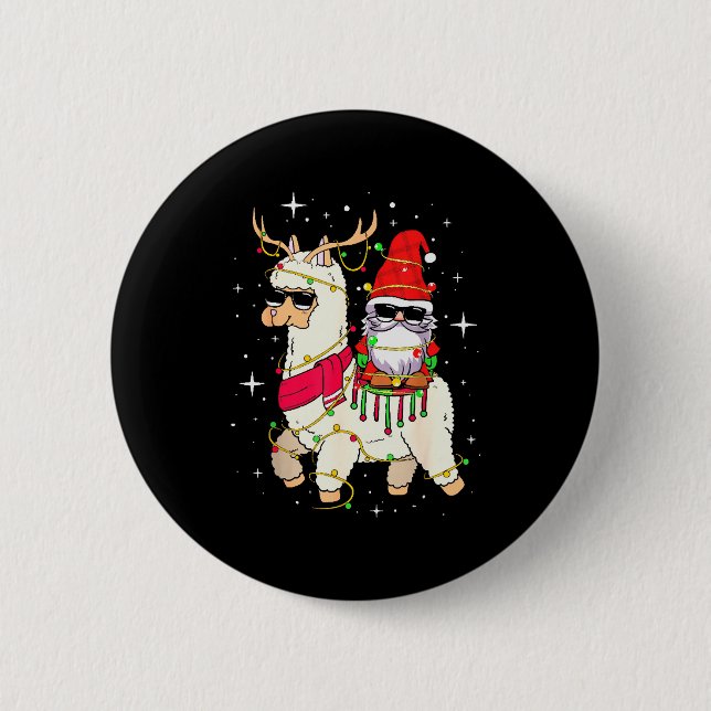 Christmas Gnome On Llama, Cute Alpaca Chanukah Chr Button (Vorderseite)