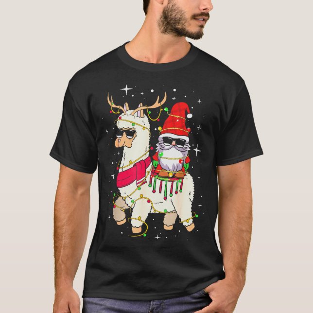 Christmas Gnome On Llama, Cute Alpaca Chanukah Chr T-Shirt (Vorderseite)