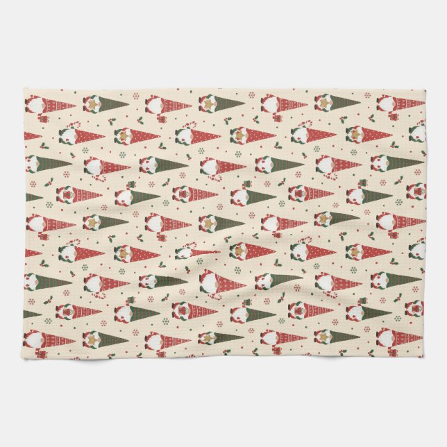 Christmas Gnome Party Pattern Geschirrtuch (Horizontal)
