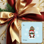 Christmas Gnome Red Green Niedlich Quadratischer Aufkleber<br><div class="desc">Ein niedliches Weihnachtsgenom ganz in Rot,  Grün und Weiß hält eine Tasse heiße Schokolade</div>